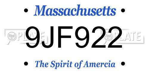 9JF922 Massachusetts License Plate