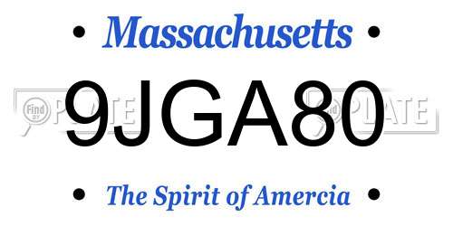 9JGA80 Massachusetts License Plate