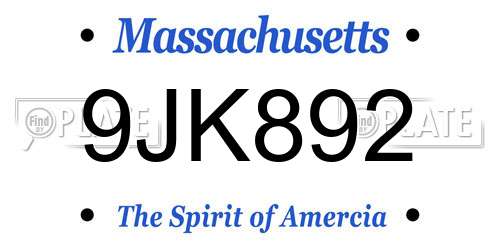 9JK892 Massachusetts License Plate