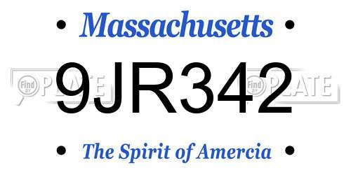 9JR342 Massachusetts License Plate