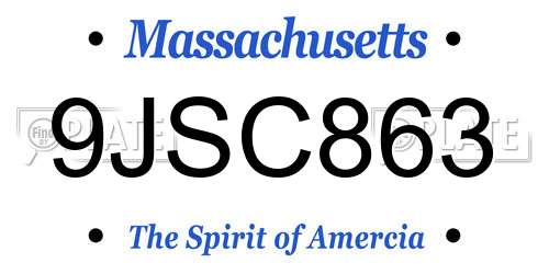 9JSC863 Massachusetts License Plate