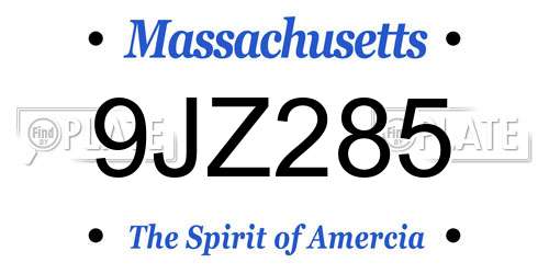9JZ285 Massachusetts License Plate