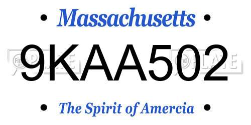 9KAA502 Massachusetts License Plate