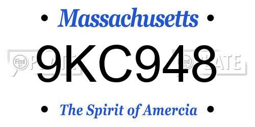 9KC948 Massachusetts License Plate