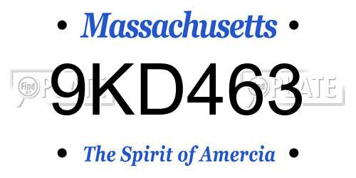 9KD463 Massachusetts License Plate