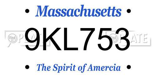 9KL753 Massachusetts License Plate