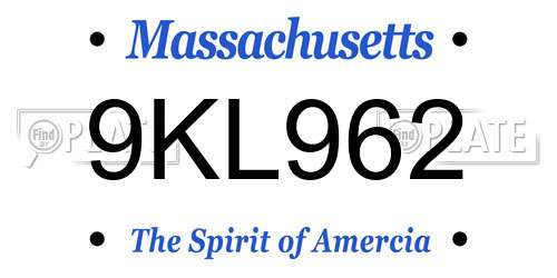 9KL962 Massachusetts License Plate