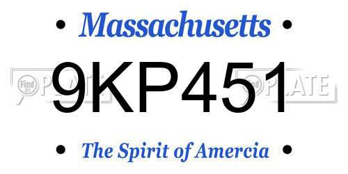 9KP451 Massachusetts License Plate
