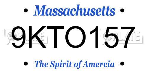 9KTO157 Massachusetts License Plate