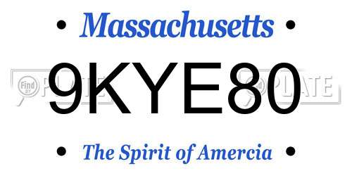9KYE80 Massachusetts License Plate