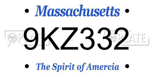 9KZ332 Massachusetts License Plate
