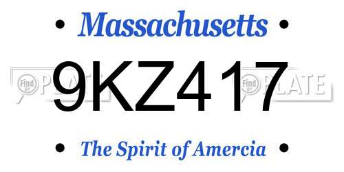 9KZ417 Massachusetts License Plate