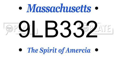 9LB332 Massachusetts License Plate