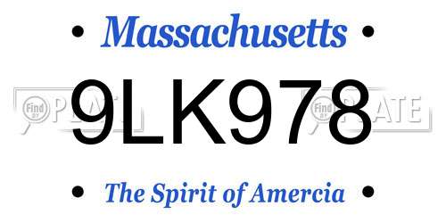 9LK978 Massachusetts License Plate