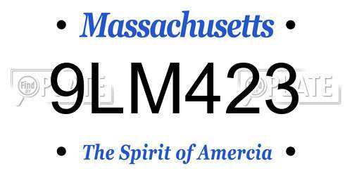 9LM423 Massachusetts License Plate
