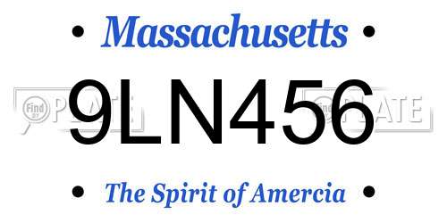 9LN456 Massachusetts License Plate