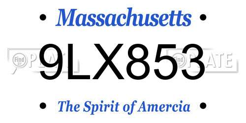 9LX853 Massachusetts License Plate