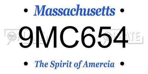 9MC654 Massachusetts License Plate