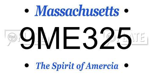 9ME325 Massachusetts License Plate