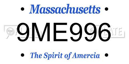 9ME996 Massachusetts License Plate