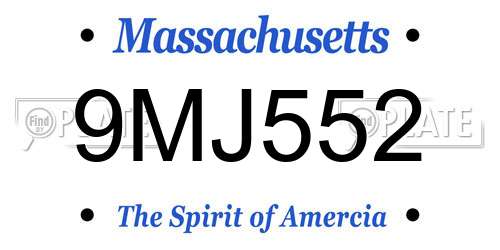 9MJ552 Massachusetts License Plate