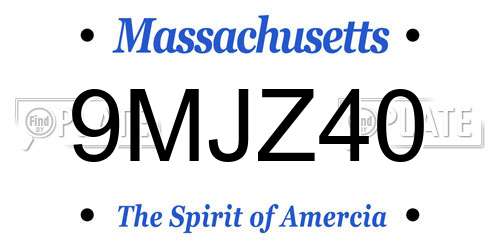 9MJZ40 Massachusetts License Plate