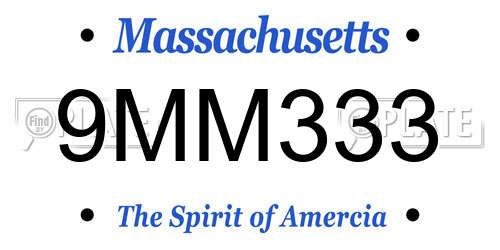 9MM333 Massachusetts License Plate