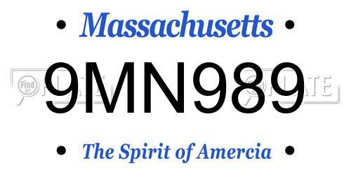 9MN989 Massachusetts License Plate