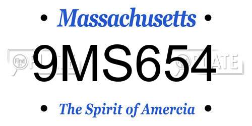 9MS654 Massachusetts License Plate