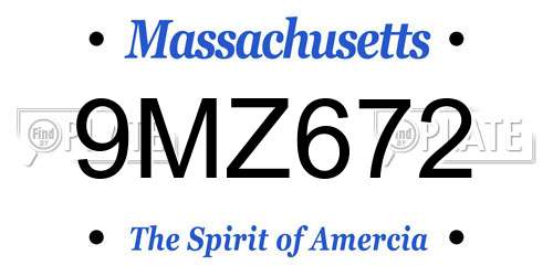9MZ672 Massachusetts License Plate