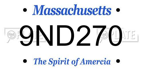 9ND270 Massachusetts License Plate