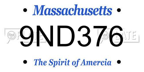 9ND376 Massachusetts License Plate