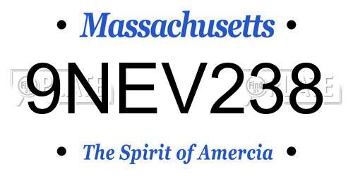 9NEV238 Massachusetts License Plate