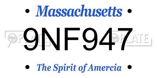 9NF947 Massachusetts License Plate