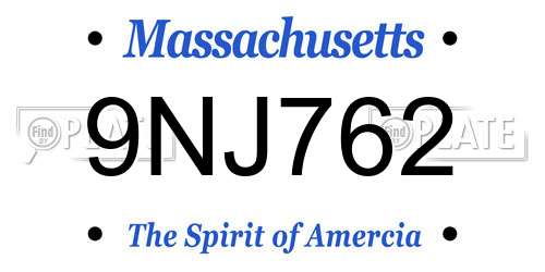 9NJ762 Massachusetts License Plate