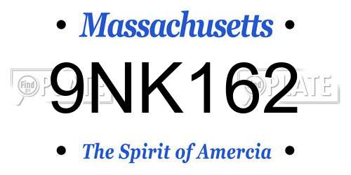 9NK162 Massachusetts License Plate