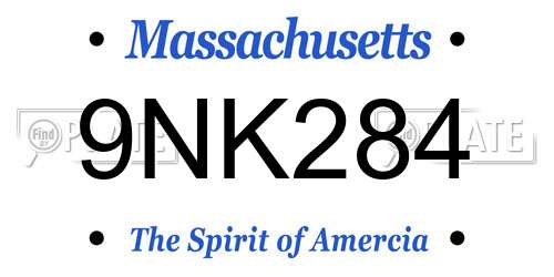 9NK284 Massachusetts License Plate