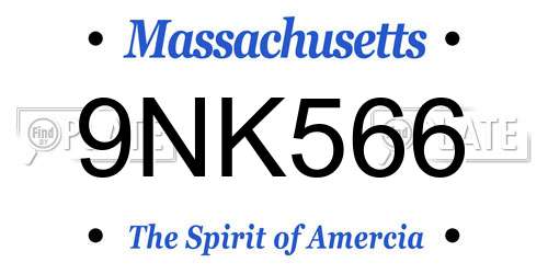 9NK566 Massachusetts License Plate