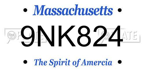 9NK824 Massachusetts License Plate
