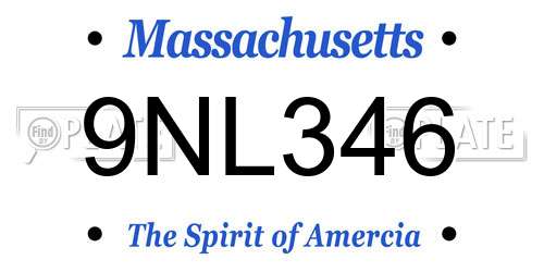 9NL346 Massachusetts License Plate