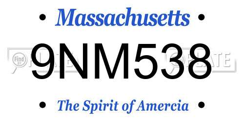 9NM538 Massachusetts License Plate