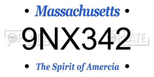 9NX342 Massachusetts License Plate