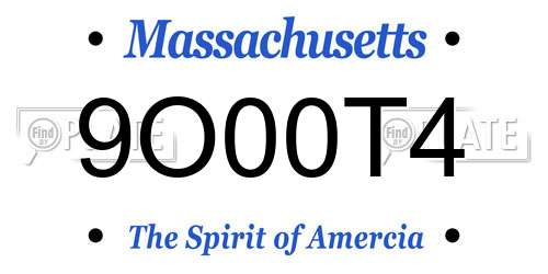 9O00T4 Massachusetts License Plate