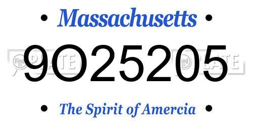 9O25205 Massachusetts License Plate