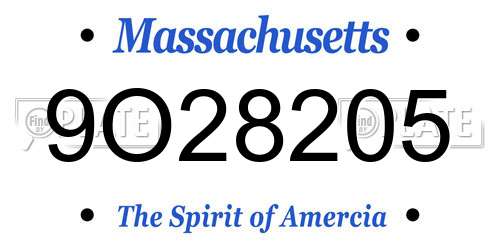 9O28205 Massachusetts License Plate