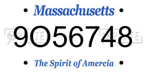9O56748 Massachusetts License Plate