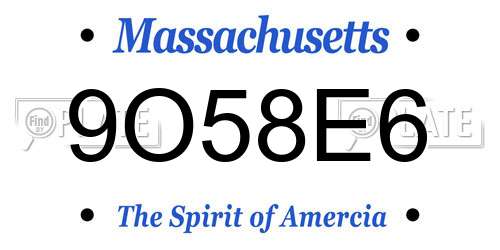 9O58E6 Massachusetts License Plate