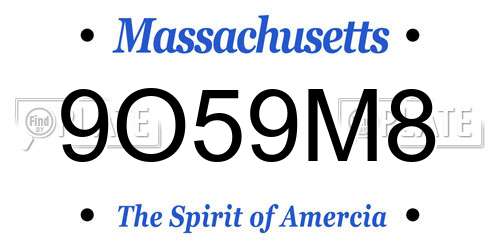 9O59M8 Massachusetts License Plate
