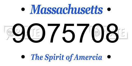 9O75708 Massachusetts License Plate