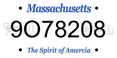 9O78208 Massachusetts License Plate